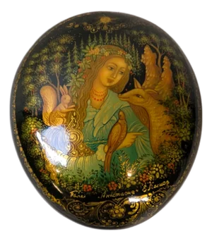 1980s Signed Palekh Lacquer Box – “Anastasia” Forest Maiden – Hand-Painted Miniature Art