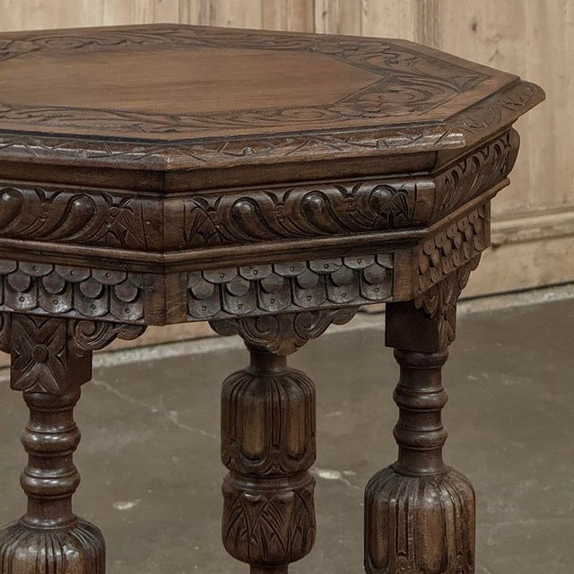 Antique Jacobean Style Octagonal End Table in Hand Waxed Oak For Sale - Image 13 of 18