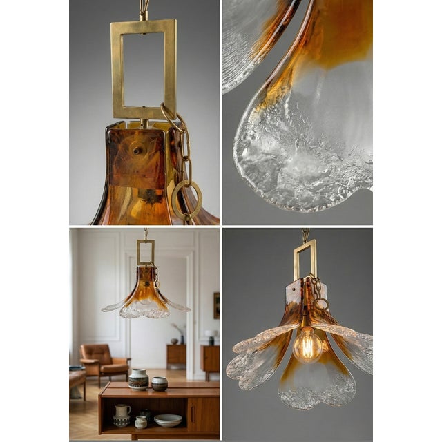 Mid-Century Modern Italian Floral Glass Tulip Pendant Lamp, 1960s For Sale - Image 7 of 9