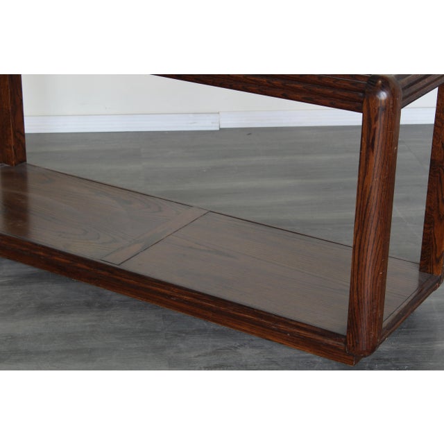 Late 20th Century Mid Century Walnut Console With Glass Tops For Sale - Image 5 of 6