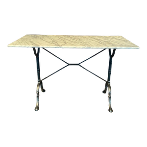 French Cafe Table or Bistro Table With Cast Iron Base and Carrera Marble Top
