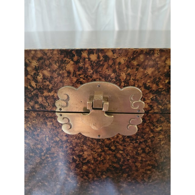 Wood 1980s Faux Tortoise Shell Chinoiserie Footed Chest For Sale - Image 7 of 9