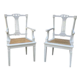 19th Century Swedish Louis XVI Painted & Caned Armchairs For Sale