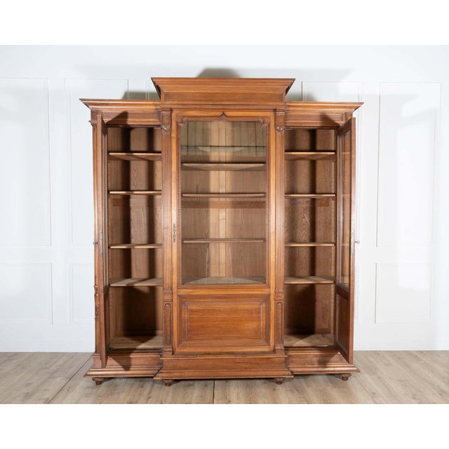 French French Solid Walnut Bookcase with Carved Columns, Late 19th Century For Sale - Image 3 of 16