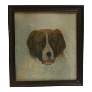 1930s Saint Bernard Dog Portrait Drawing, Framed For Sale