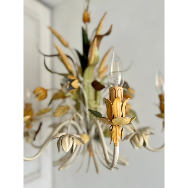 French Floral and Wheat Tole 6-Light Chandelier from Sofidis FlorArt, Late 20th Century For Sale - Image 11 of 18
