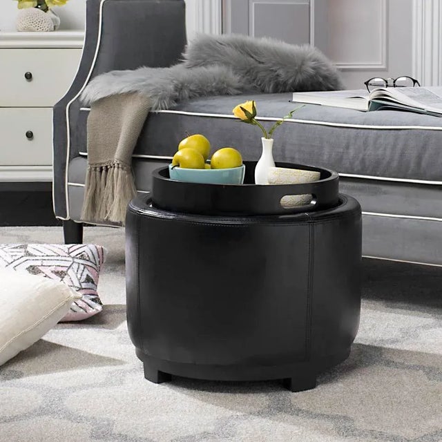 Storage Tray Ottoman in Black & Black For Sale - Image 9 of 10