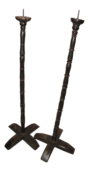 Ebonized Turned Oak Pricket Sticks - A Pair