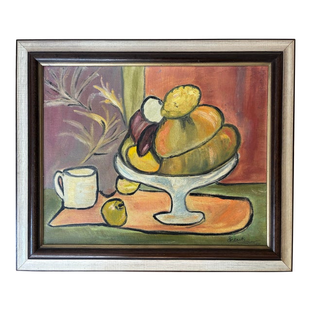 Mid 20th Century Post Impressionist Mid Century Still Life Oil Painting, Framed For Sale