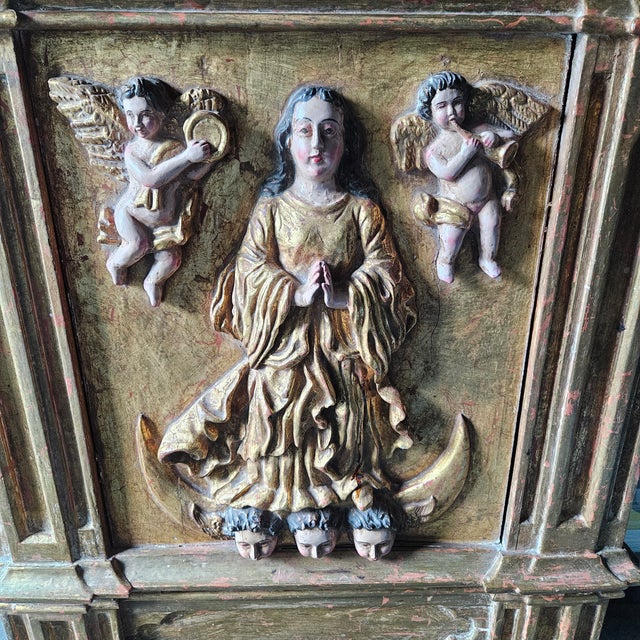 19th Century Spanish Colonial Retablo of the Virgin For Sale - Image 4 of 11