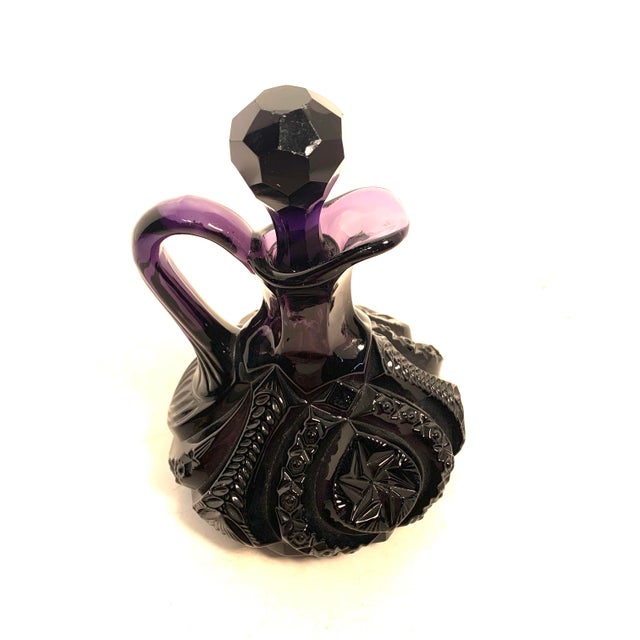 Victorian Early 20th Century Amethyst Glass Moon and Star Cruet With Stopper For Sale - Image 3 of 12