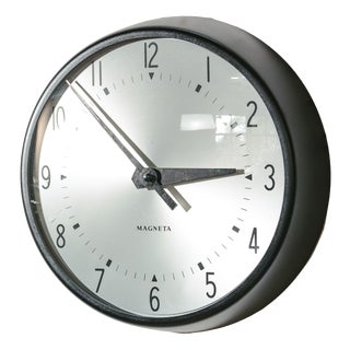 20th Century Satin Black Clock from Magneta for GPO, England, 1950s For Sale