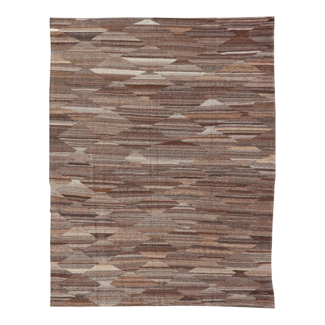 Modern Brown Kilim Rug by Keivan Woven Arts, Hand-Woven Wool, 8'8" X 11'9" For Sale