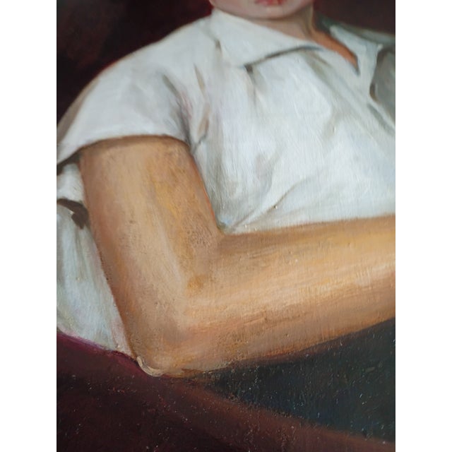 Early 19th Century Realism Seated Boy Portrait Oil Painting by Margot Clark (Signed "Vargoss") – 34" X 41 For Sale In Tampa - Image 6 of 15