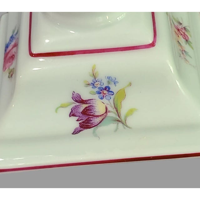 Vintage Pair ofPorcelain Hand Painted Romantic Floral ''Vista Alegre Portugal'' Candlesticks For Sale - Image 6 of 12