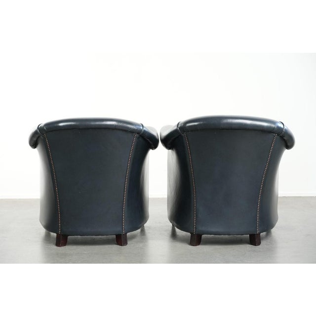 Dark Blue Cowhide Leather Club Chairs, Set of 2 For Sale - Image 3 of 16