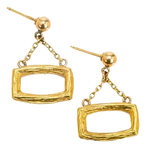 Vintage Bucherer 18k Yellow Gold Brushed Finish Dangle Earrings - 2 Pieces
