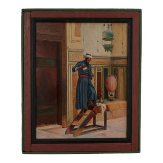 Antique Orientalist Painting of a Lamplighter in an Interior Scene For Sale