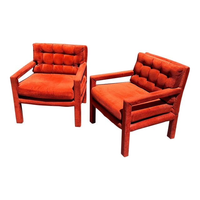 1970s Burnt Orange Parsons Club Chairs in the Manner of Milo Baughman For Sale