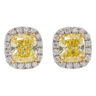 Tiffany & Co. Soleste Fancy Intense Yellow Diamond Earrings in Platinum & 18k, Pair For Sale