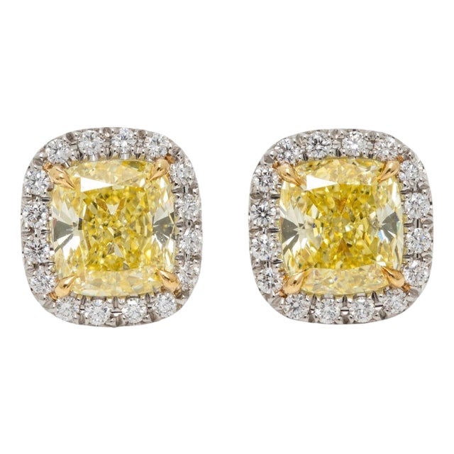 Tiffany & Co. Soleste Fancy Intense Yellow Diamond Earrings in Platinum & 18k, Pair For Sale