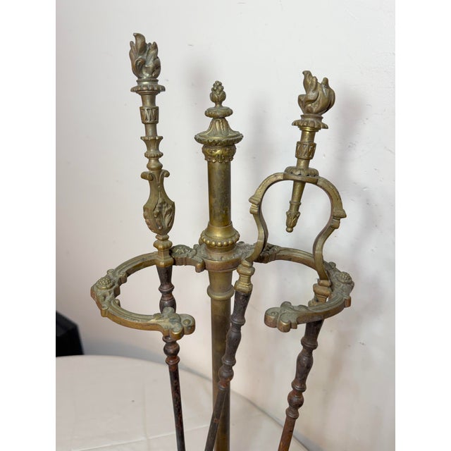Antique Ornate 19th Century Gilt Bronze Brass Fireplace Tool Tongs Shover Set For Sale - Image 4 of 12