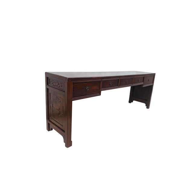 Wood 19th Century Chinese Elm 90" Long Writing Desk For Sale - Image 7 of 13