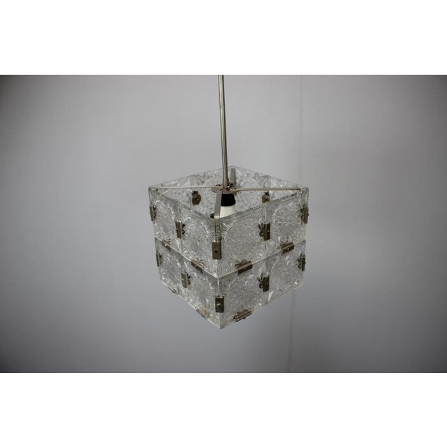 Mid-Century Square Clear Glass Pendant attributed to Kamenicky Šenov, Czechoslovakia, 1960s For Sale - Image 6 of 15