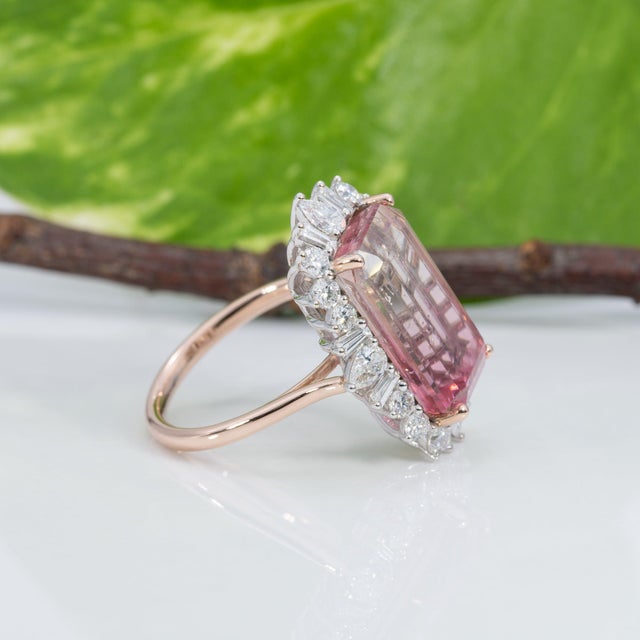9.2Ct Bi-Color Tourmaline Ring With Lab Diamond Accents: Solid 14k Gold, 16x9mm, Size 6.75 For Sale In Columbus - Image 6 of 9