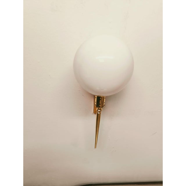 Brass Torch Wall Light with White Glass Sphere, 1950s For Sale - Image 16 of 18