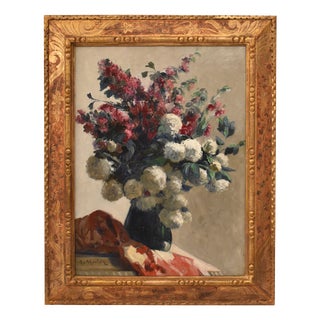 Georges Mouton, Art Nouveau Still Life with Flower Vase, 20th Century, Oil on Canvas, Framed For Sale