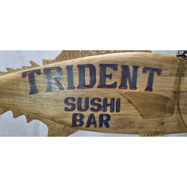 Wood Trident Sushi Bar Carved Trade Sign For Sale - Image 7 of 12