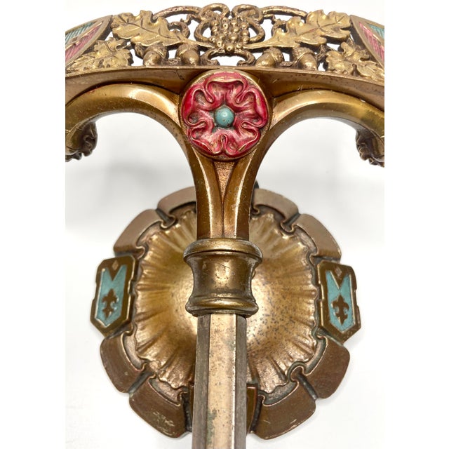 Antique Arts & Crafts Sconce Spanish Revival 1920s Polychrome Lighting - a Pair For Sale - Image 4 of 7