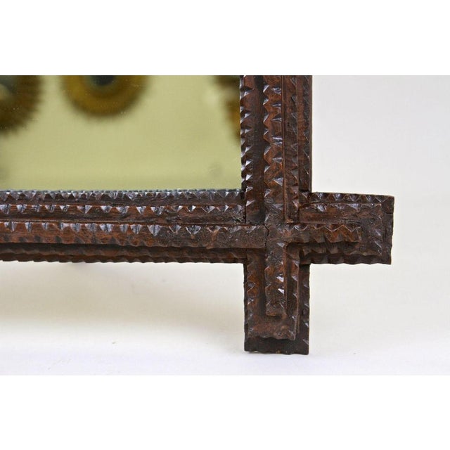 Tramp Art Rustic Wall Mirror in Hand Carved Basswood, Austria, 1860 For Sale - Image 6 of 16