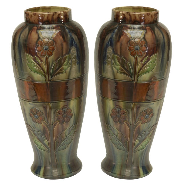 Slip Vases from the Early 20th Century Stamped Belgium 158, 1890s, Set of 2 For Sale