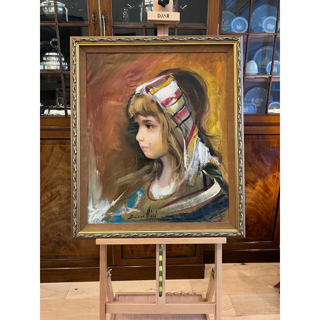 Mid-Century Modern 1970s Original Oil on Canvas “Portrait of a Weeping Girl” by S. Barcellini (Italian, B. 1926) For Sale - Image 3 of 6
