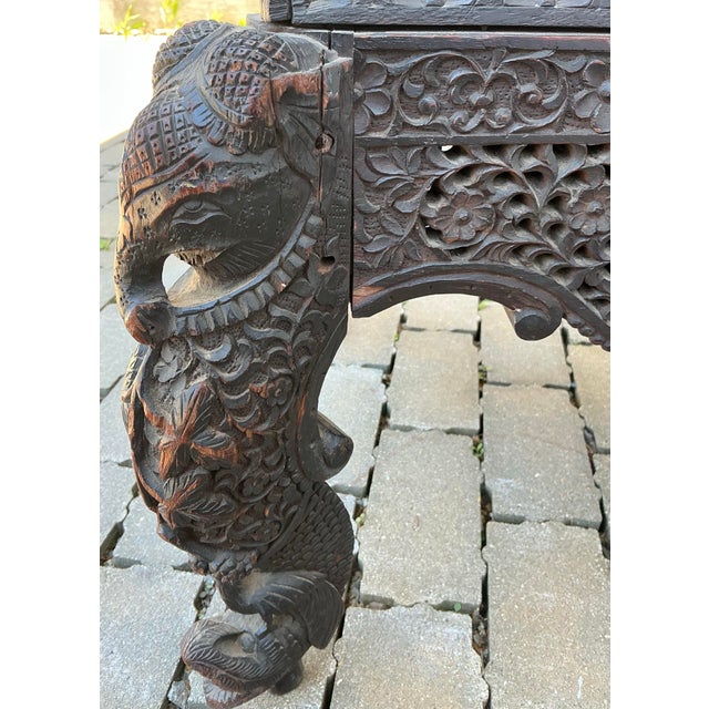 Antique Anglo-Indian Carved Teak Side Chair For Sale - Image 10 of 12