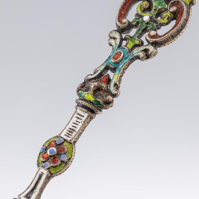Antique 19th Century Austrian Silver, Enamel & Rock Crystal Spoons, 1880s, Set of 3 For Sale - Image 16 of 18