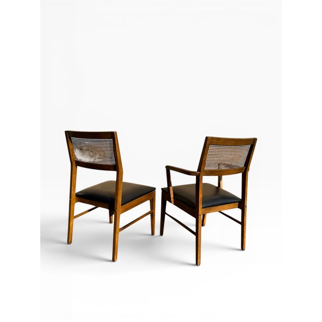 Lane Furniture Mid Century Lane Dining Chairs • Walnut + Cane Back • Set of Four For Sale - Image 4 of 7