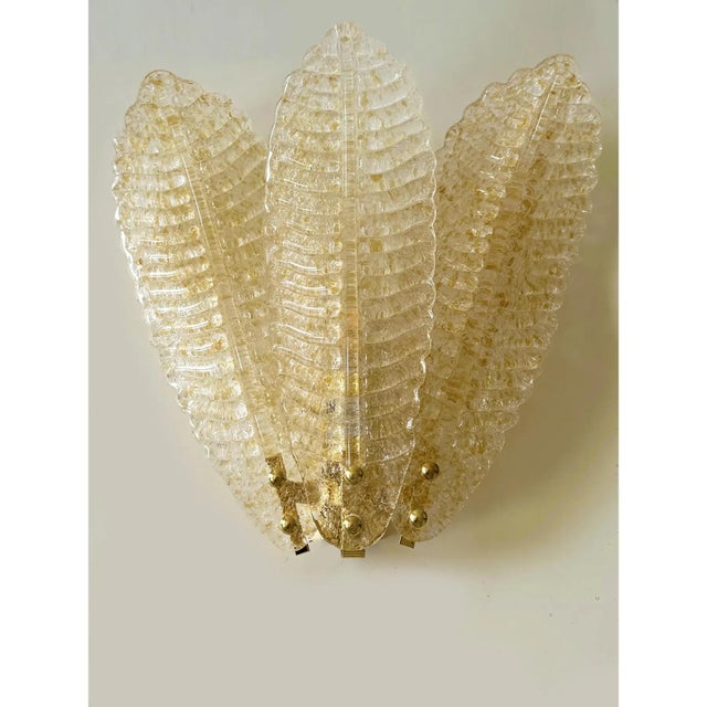 Contemporary Venetian Wall Sconces in Amber Graniglia Leaves Murano Glass by Simoeng for Simoeng, Set of 2 For Sale - Image 3 of 6