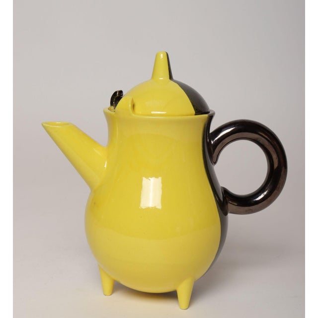Mid-Century Modern Vintage Vallauris Two Tone Gray and Yellow Ceramic Teapot by Auguste Lucchesi For Sale - Image 3 of 17