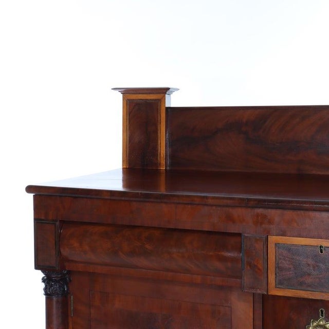 Antique American Empire Classical Flame Mahogany Sideboard, Bronze Pulls, C1840 For Sale - Image 10 of 18