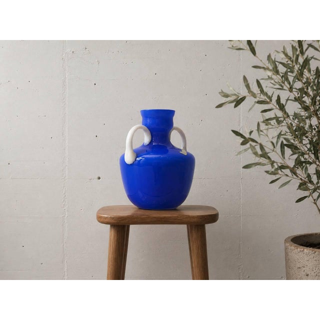 Blue Opal Glass Handle Vase from Opalina Fiorentina, Italy, 1960s For Sale - Image 14 of 14
