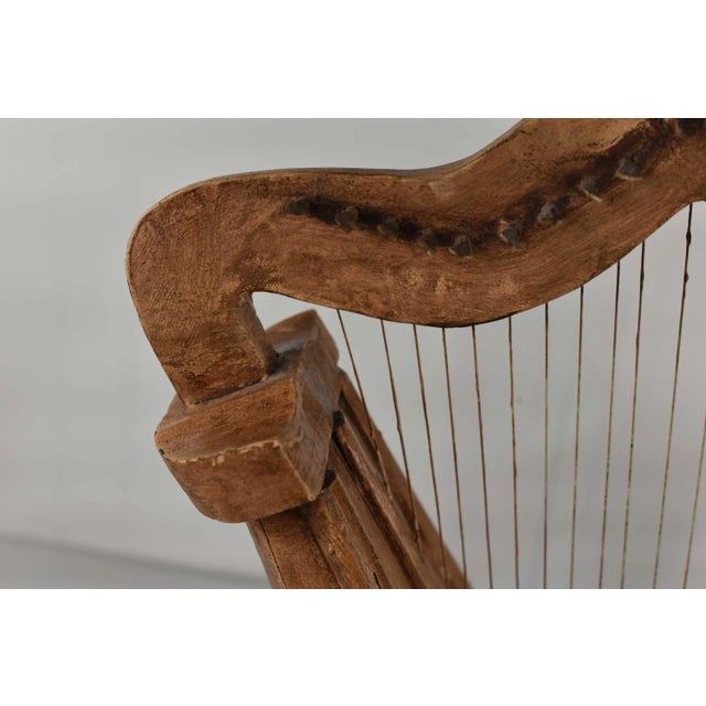 Vintage Celtic Irish Table Harp Carved Painted With Floral Decoration For Sale In Chicago - Image 6 of 15