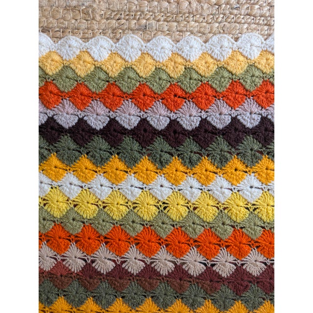Textile Mid Century Modern Multicolor Handcrafted Crocheted Afghan Throw Blanket For Sale - Image 7 of 15