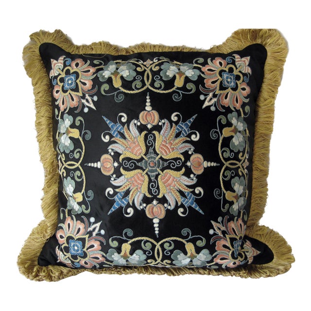 Black Gold Floral Embroidered Pillow Chairish