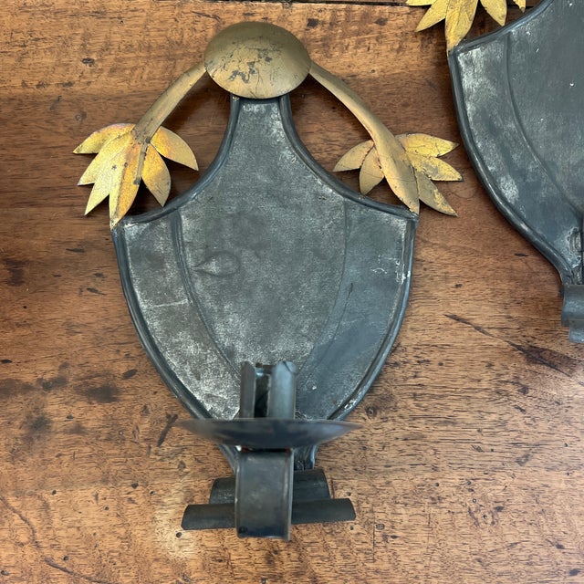 Gustavian (Swedish) Antique Swedish Gilded Tole Metal Work Wall Candle Sconces - Pair For Sale - Image 3 of 5