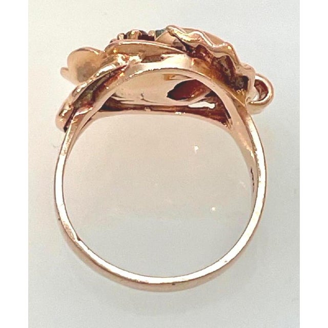 Gold Retro Modern Spiral 14k Rose Gold Ruby & Diamond Ring 1940's Size 6.5 For Sale - Image 8 of 8