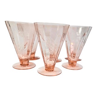 Cotton Candy Pink Etched Goblets- Set of 6 For Sale