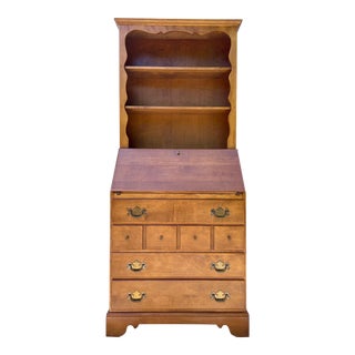 1960s Vintage Ethan Allen Heritage Early American Solid Rock Maple Secretary Desk With Open Bookcase For Sale